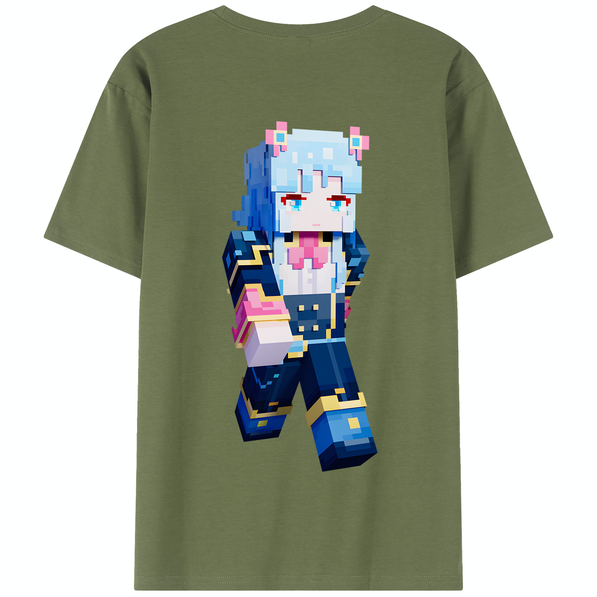 （画像用） マインクラフト ブロックの世界 Minecraft MC Block world 綿100％半袖Tシャツ（背面プリント）